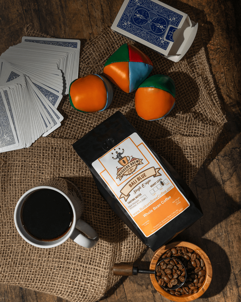Buskers Brew Coffee - bag and juggling balls